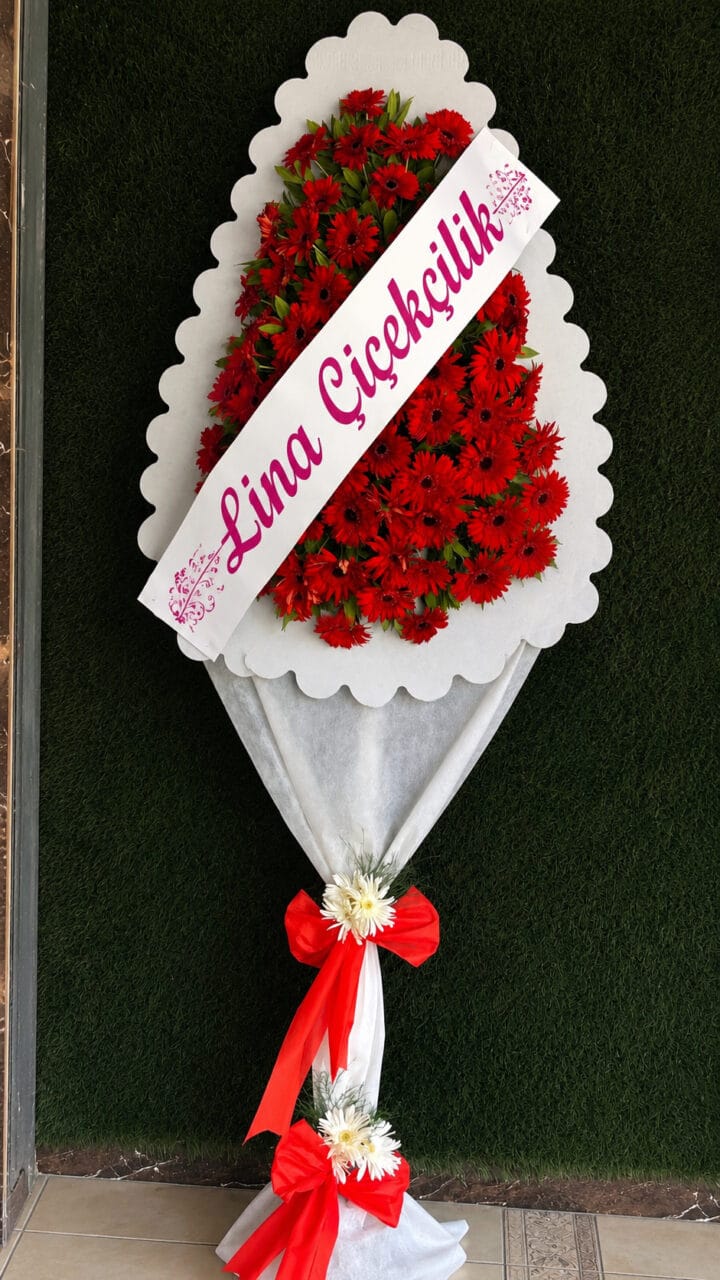 Kırmızı gerbera açılış ve düğün çelengi