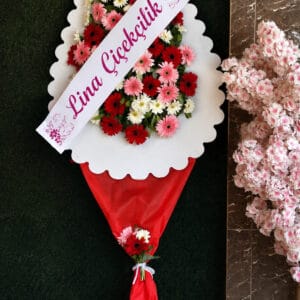 Karışık Renk Gerbera Açılış ve Düğün Çelengi | Ayaklı Tek Katlı Çelenk