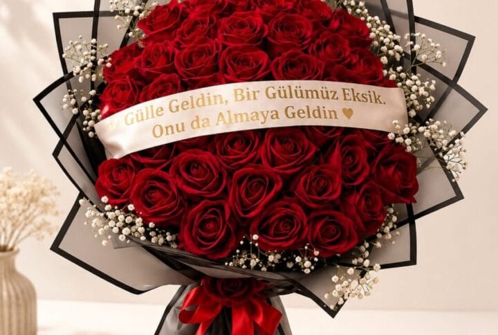 Kişiye özel mesaj kurdeleli 41 kırmızı gül buketi